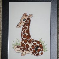 Giraffe Calf Embroidery Design on White Denim