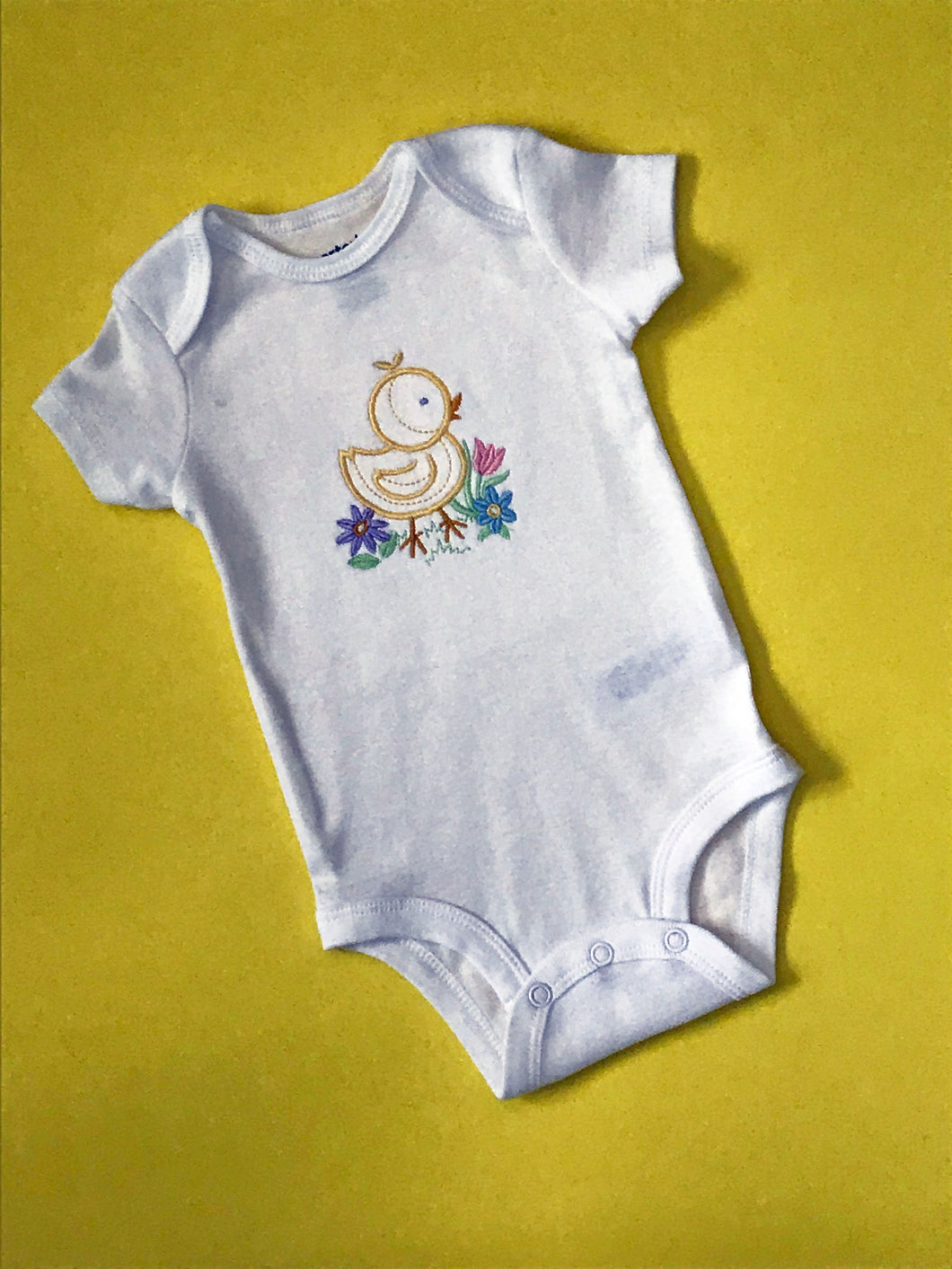 Chick Embroidered on a Carter Onesie