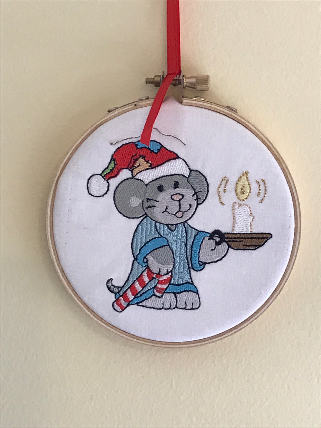 Christmas Mouse Embroidered Ornament