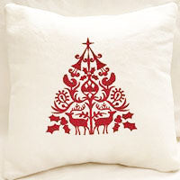 Folksy Tree Embroidered  Pillow Cover