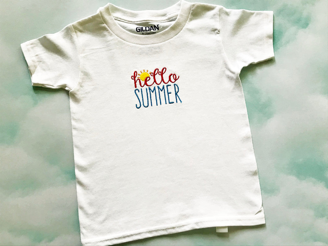 Hello Summer Embroidered Toddler Tee Shirt