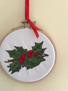 Holly Embroidered Ornament