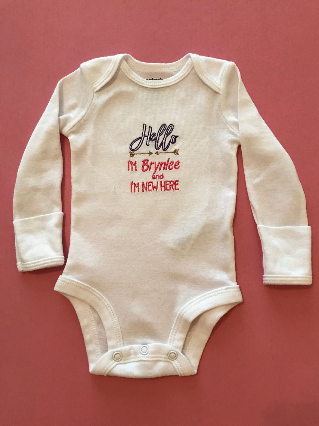 Hello I'm New Here Embroidered Onesie (girl)