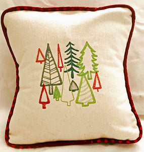 Merry Modern Tree Collage Embroidered Pillow Cover