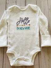 Load image into Gallery viewer, Hello I&#39;m New Here Embroidered Onesie (boy)
