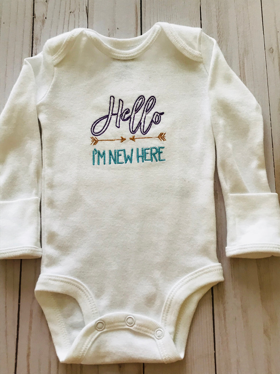 Hello I'm New Here Embroidered Onesie (boy)