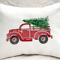 Retro Truck with Christmas Tree Embroidered Pillow Cover