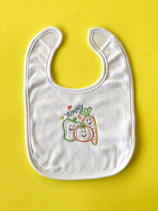 "Yummy" Embroidered Terry Bib